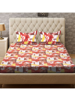 CORE Designed by SPACES - Season Best Cotton Red 104 Tc 1 Queen Bedsheet,2 Pillow Cover