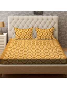 CORE Designed by SPACES - Season Best 104 Tc Brown Cotton 1 Queen Bedsheet With 2 Pillow Cover