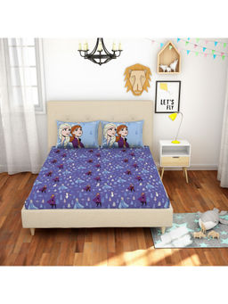 CORE Designed by SPACES - Charter Frozen Cotton Blue Kids 180 Tc 1 Queen Bedsheet,2 Pillow Cover