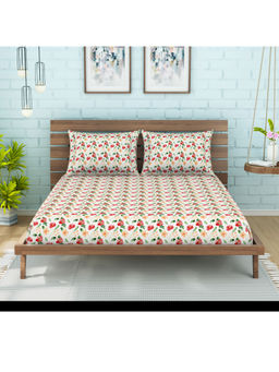 CORE Designed by SPACES - Cotton Red Nature 210 Tc 1 Queen Bed Sheet With 2 Pillow Cover