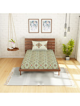 CORE Designed by SPACES - Atrium Olive Green Cotton 210 Tc 1 Single Bedsheet & 1 Pillow Cover