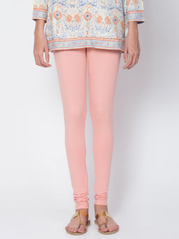 Biba - Peach Solid Cotton Knitted Churidar