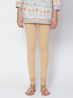 Biba - Beige Solid Cotton Knitted Churidar