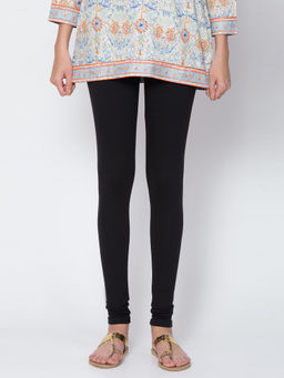 Biba - Black Solid Cotton Knitted Churidar