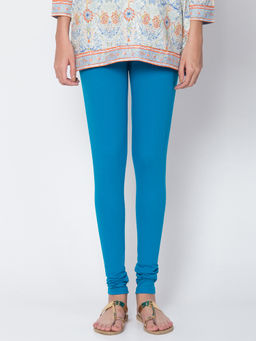 Biba - Turquoise Solid Cotton Knitted Churidar