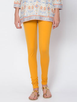 Biba - Mustard Solid Cotton Knitted Churidar