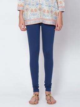 Biba - Blue Solid Cotton Knitted Churidar