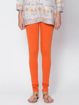 Biba - Orange Solid Cotton Knitted Churidar