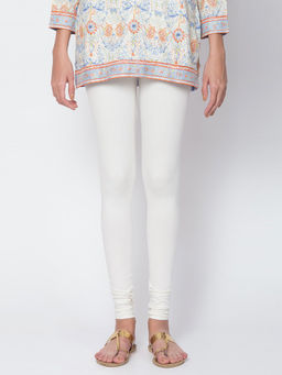 Biba - Off White Solid Cotton Knitted Churidar