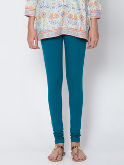 Biba - Teal Solid Cotton Knitted Churidar