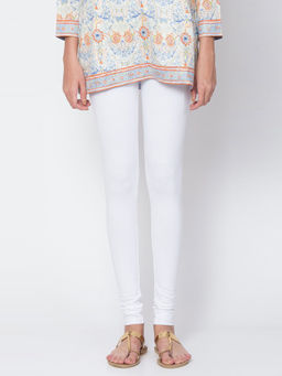 Biba - Off White Solid Cotton Knitted Churidar