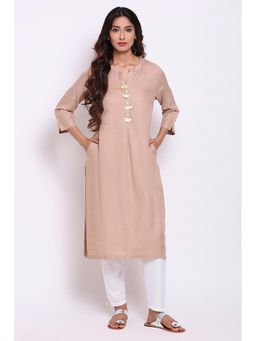Biba - Beige Checkered Kurta