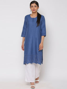 Biba - Navy Blue Solid Kurti