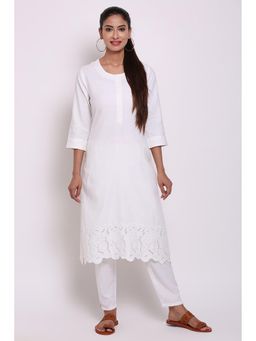 Biba - White Solid Kurta