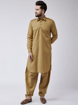 SOJANYA - Cotton Mustard Pathani Kurta And Salwar (Set of 2)