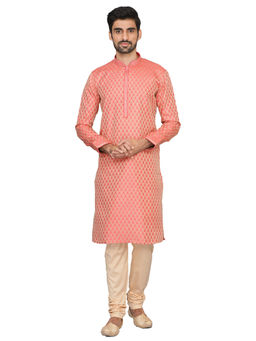 Manyavar - Pink Silk Blend Kurta Churidar (Set of 2)