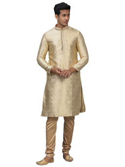 Manyavar - Beige Silk Blend Kurta Churidar (Set of 2)