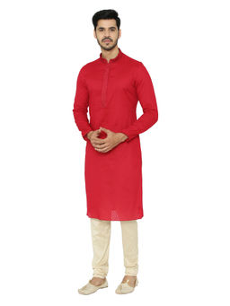 Manyavar - Red Solid Kurta And Churidar (Set of 2)