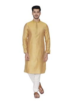 Manyavar - Mustard Yellow Silk Blend Kurta Churidar (Set of 2)
