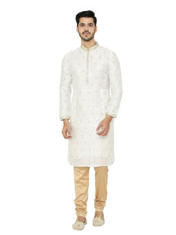 Manyavar - Cream Solid Kurta And Churidar (Set of 2)