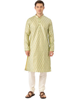 Manyavar - Men's Green Kurta with Churidar (Set of 2)