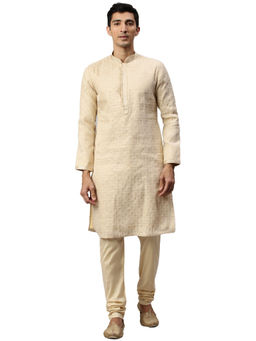 Manyavar - Men's Beige Kurta with Churidar (Set of 2)