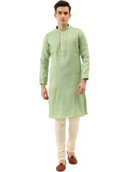 Manyavar - Green Art Silk Kurta Churidar (Set of 2)