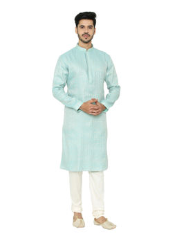 Manyavar - Blue Self Design Kurta And Churidar (Set of 2)
