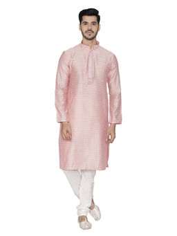 Manyavar - Peach Silk Blend Kurta Churidar (Set of 2)
