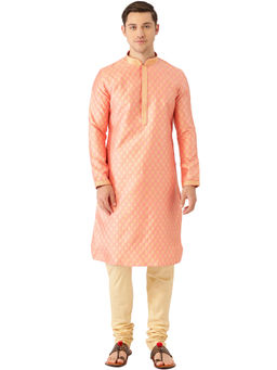 Manyavar - Men's Peach Kurta with Churidar (Set of 2)
