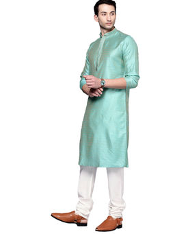 Manyavar - Blue Viscose Blend Jacquard Kurta Churidar (Set of 2)
