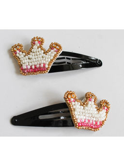 Woonie - Embellished Beaded Crown Handmade Hairclips (Pack of 2)