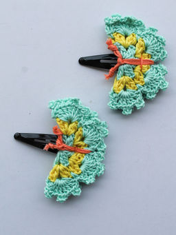 Woonie - Dual Coloured Green Handmade Hairclips (Pack of 2)