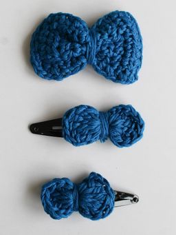 Woonie - Blue Bow Handmade Hairclips (Pack of 3)