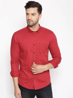 SHOWOFF - Mens Cotton Red Printed Slim Fit Shirt