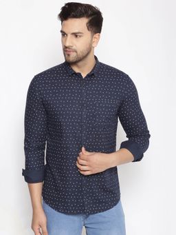 SHOWOFF - Mens Cotton Navy Printed Slim Fit Shirt