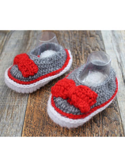 Woonie - Handmade Grey and Red Booties