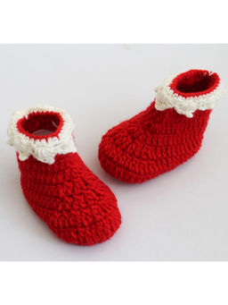Woonie - Handmade Red Boots With Cream Border