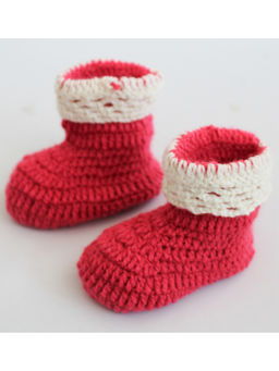 Woonie - Handmade Pink Boots With Cream Border