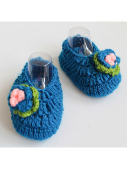 Woonie - Handmade Blue Flower Applique Booties