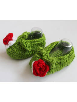 Woonie - Handmade Green Flower Applique Booties