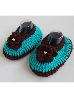 Woonie - Handmade Green and Campa Floral Booties