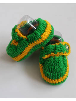 Woonie - Handmade Green and Yellow Button Detail Booties