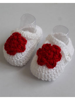 Woonie - Handmade White Floral Booties