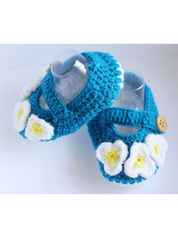 Woonie - Blue Floral Handmade Woolen Booties