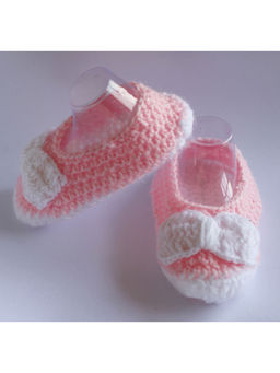 Woonie - Handmade Pink Booties With White Bow