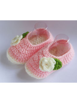 Woonie - Pink Floral Handmade Woolen Booties