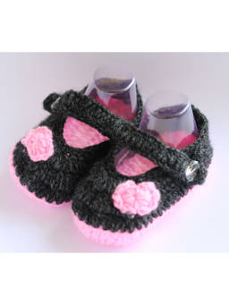 Woonie - Grey and Pink Handmade Woolen Booties