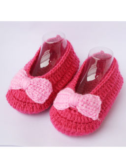 Woonie - Pink Bow Handmade Woolen Booties