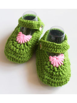 Woonie - Green Handmade Woolen Booties For Kids